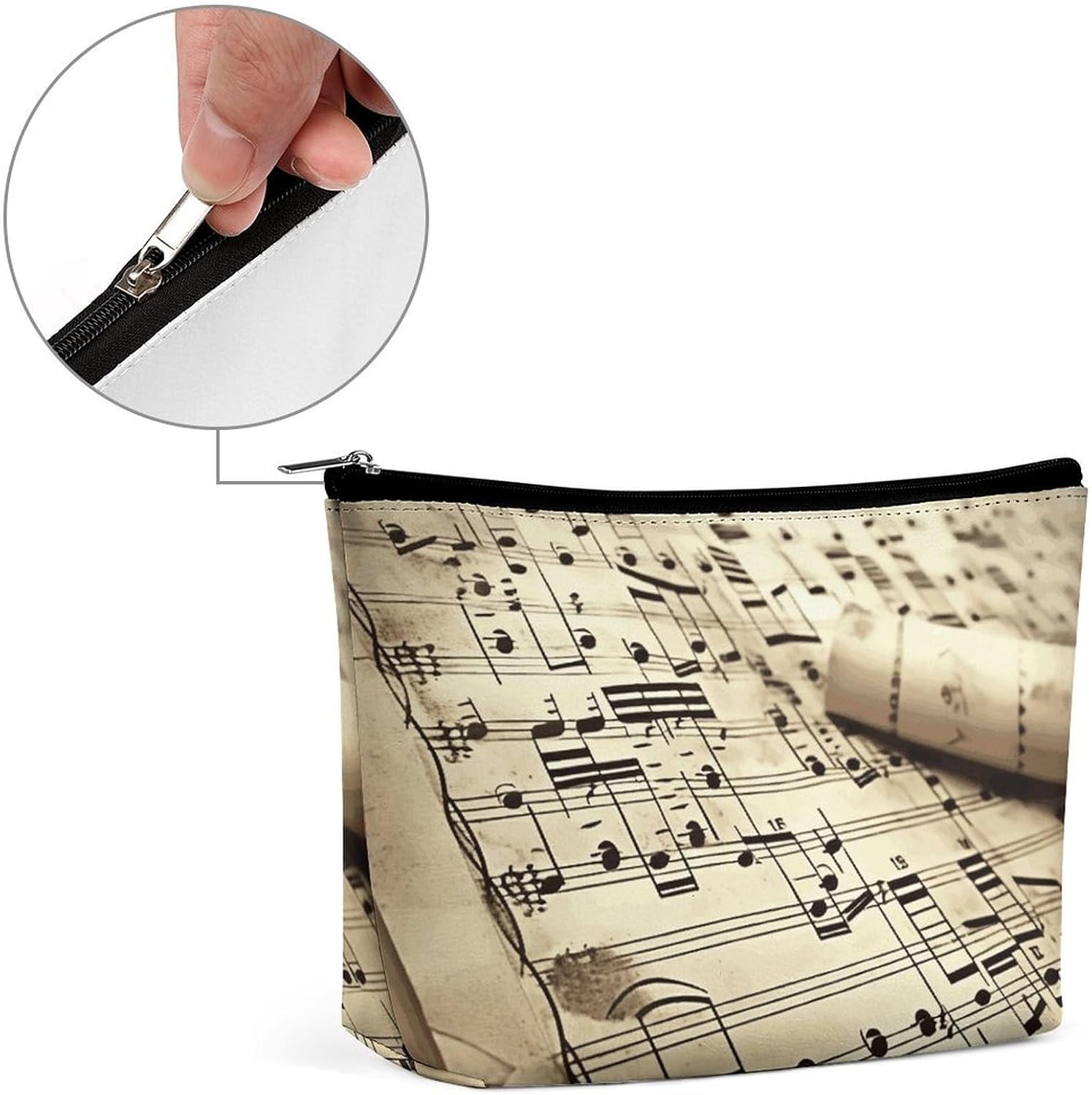 Sheet Music Makeup Bag PU Leather Waterproof Travel Cosmetic Bag for Women Girl Wide-Open Zippered Pouch Portable Toiletry Bags Organizer Case Travel Essentials Toiletries Accessories image 4