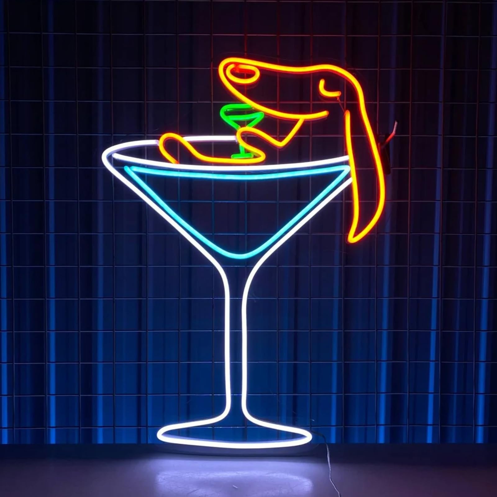 AMANYMXOK Dachshund Martini Neon Sign Cool Dog Martini Bar Neon