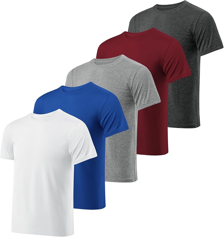 5 Pack Boys Athletic Shirts Youth Dry-Fit Wicking T-Shirts Athletic Activewear Performance Short Sleeve Tees