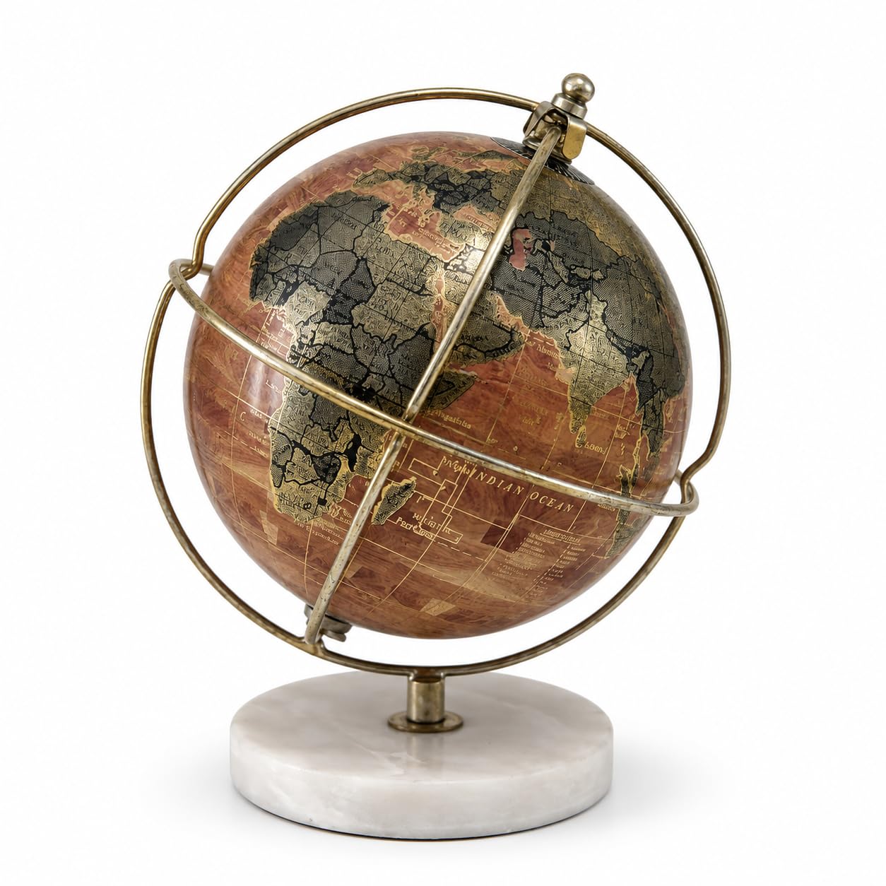 Exerz Marble Based 13Cm Antique Decorative Globe With Marble Base, Vintage Brown World Map Desk Ornament Gift