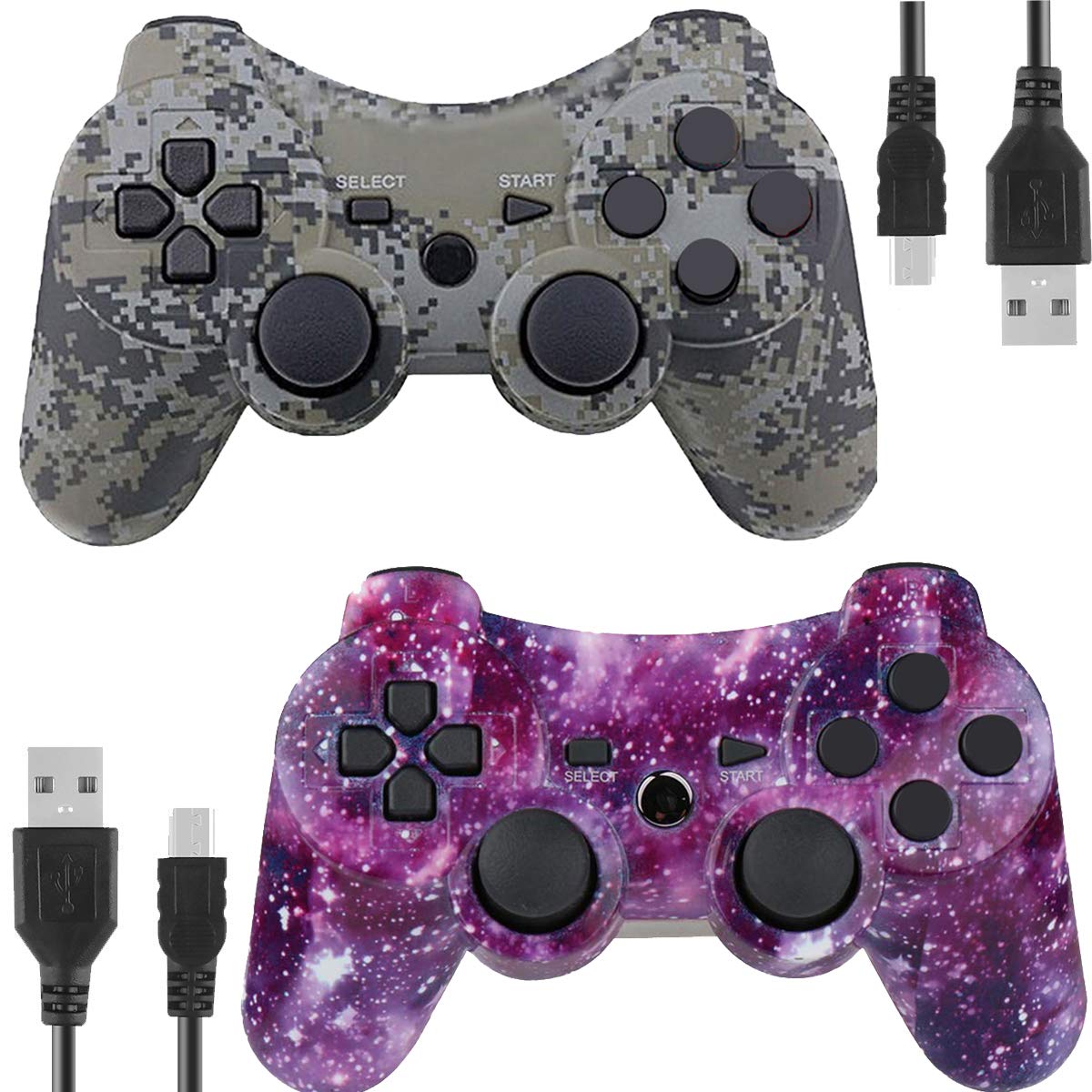 Gollec Wireless controller remote gamepad For PS3 Playstation 3 Double Shock with USB charge cable (Camouflag and Starrysky)
