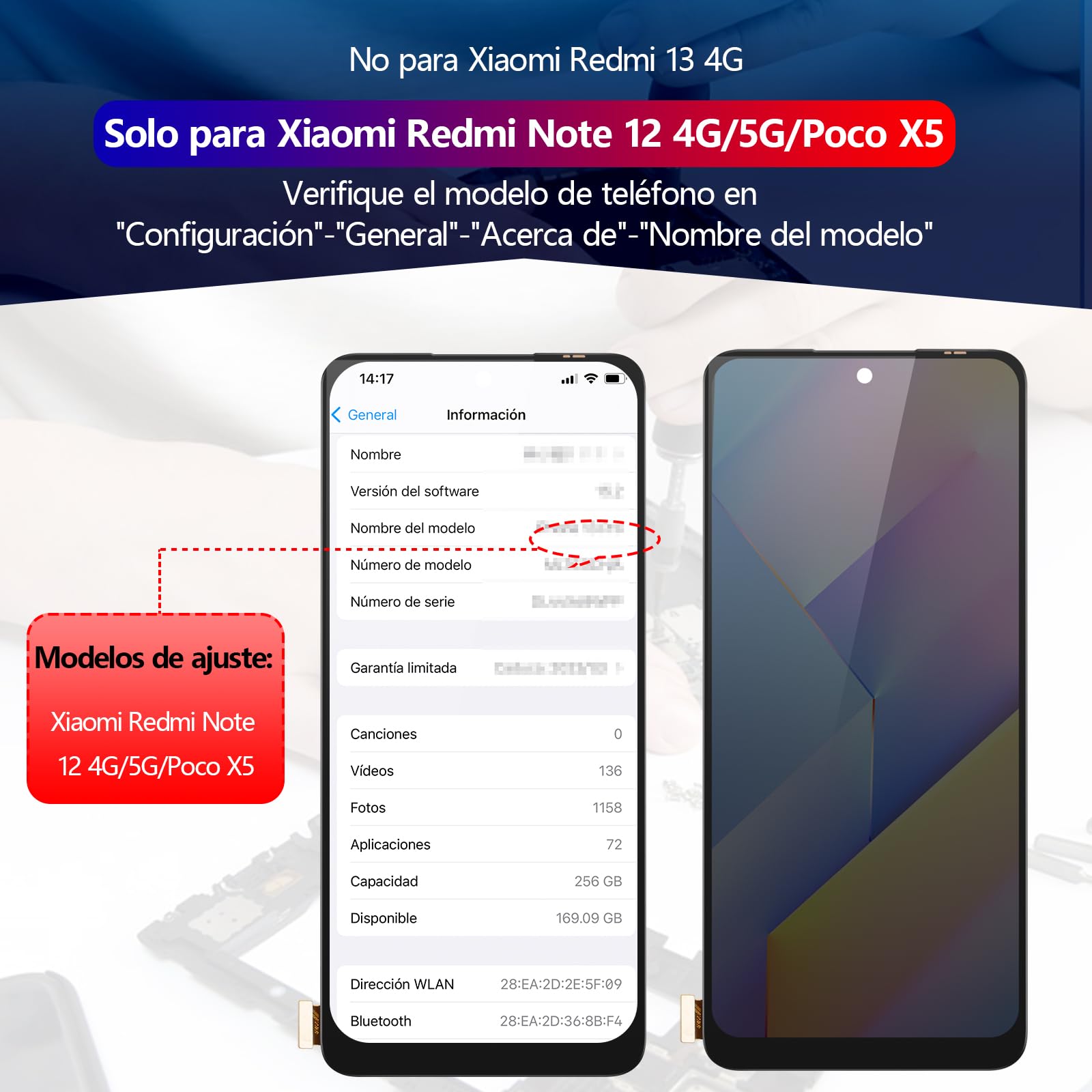 RongZy Pantalla para Xiaomi Redmi Note 12 Táctil LCD de Repuesto Ensamblaje Digitalizador Reemplazo para Xiaomi Poco X5 con Herramientas de Reparación(Negro)