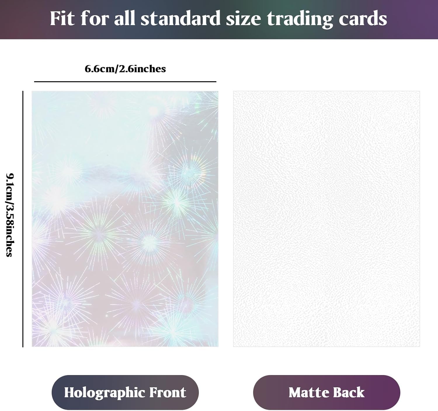 200pcs Holographic Card Sleeves Standard Size 66x91mm Trading Card Protectors. Matte Clear Back Anti-Slip TCG Deck Protectors for MTG, Sports, Photocards (Broken Glass & Fireworks)