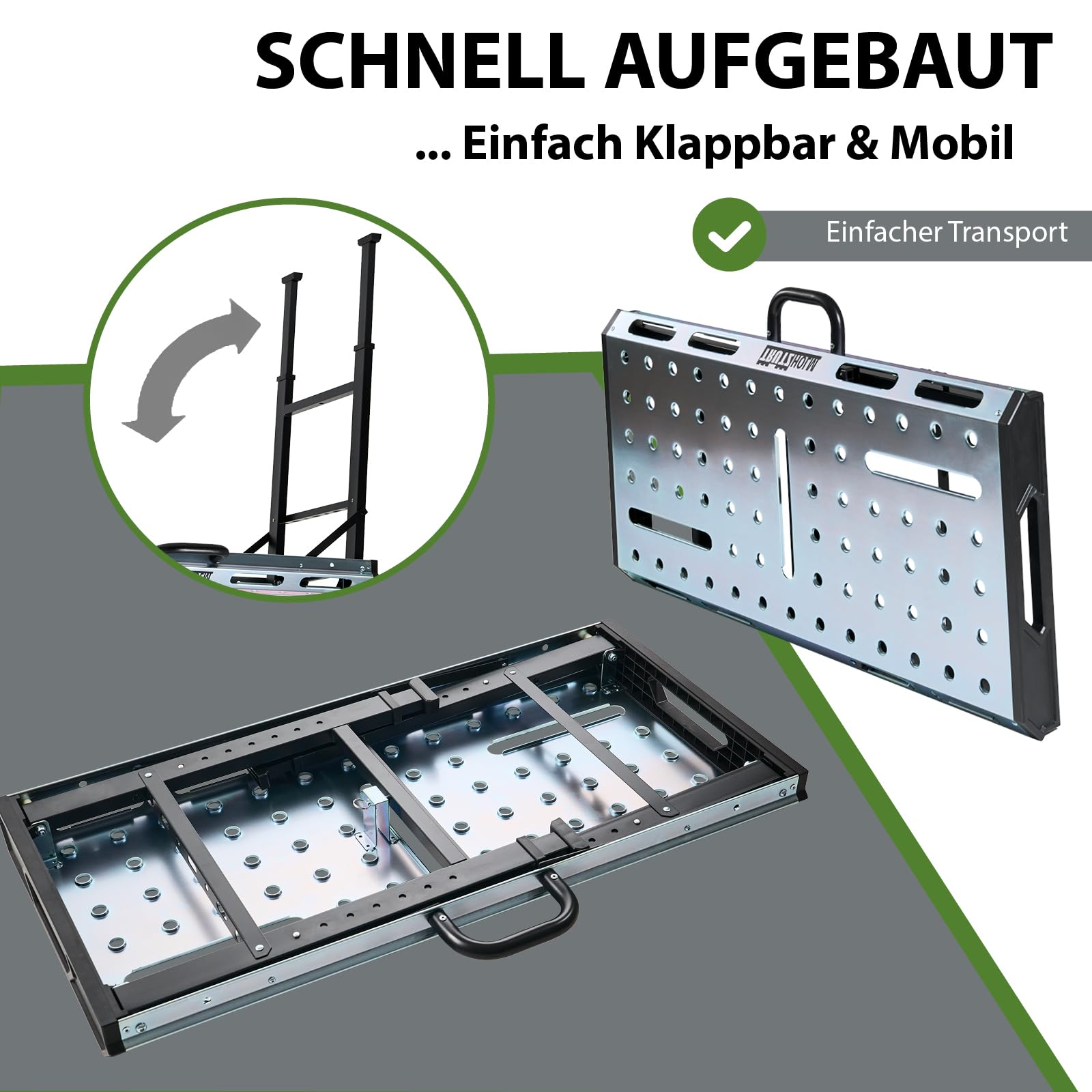 TRUTZHOLM Schweißtisch klappbar 450kg 7-Fach höhenverstellbar 71-93cm Werkbank mit Lochraster Arbeitsfläche 106 x 53 cm Werkstatttisch für Schweißen Montage Garage Metallbearbeitung