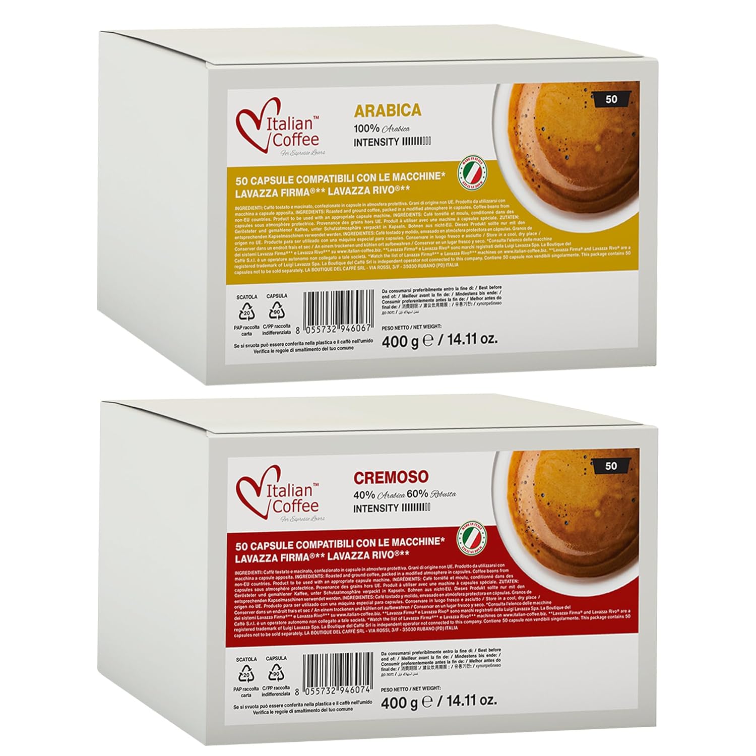 ITALIAN COFFEE FOR ESPRESSO LOVERS Italian Coffee capsules compatible with RIVO machines (Arabica/Cremoso, 100)