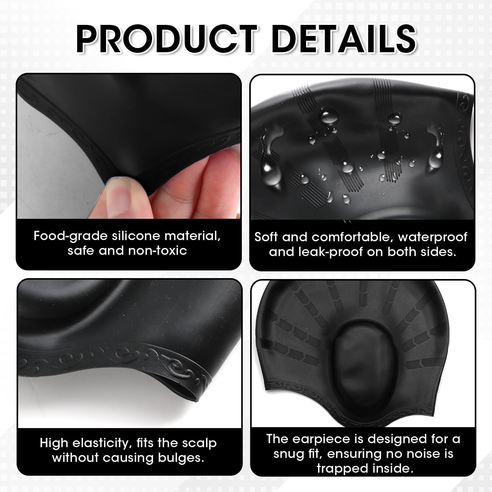 Gorro de Natación Silicona Impermeable 3D para Mujeres y Hombres Cabello Corto/Largo Adultos