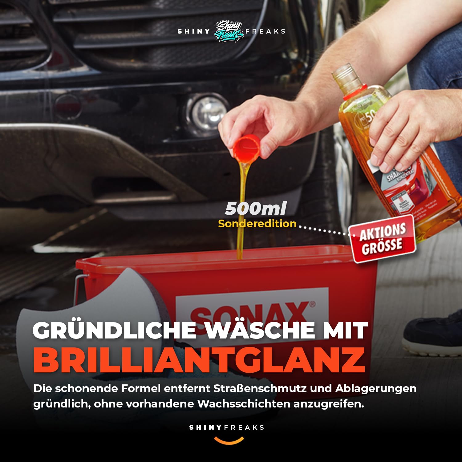 Autowäsche Set – SONAX Glanz Shampoo Konzentrat 500 ml + FelgenBeast Felgenreiniger 500 ml + Waschhandschuh + Trockentuch + Mikrofasertuch + Duftspray – Auto Waschset, Autoreinigungsset Außen, 6-tlg.