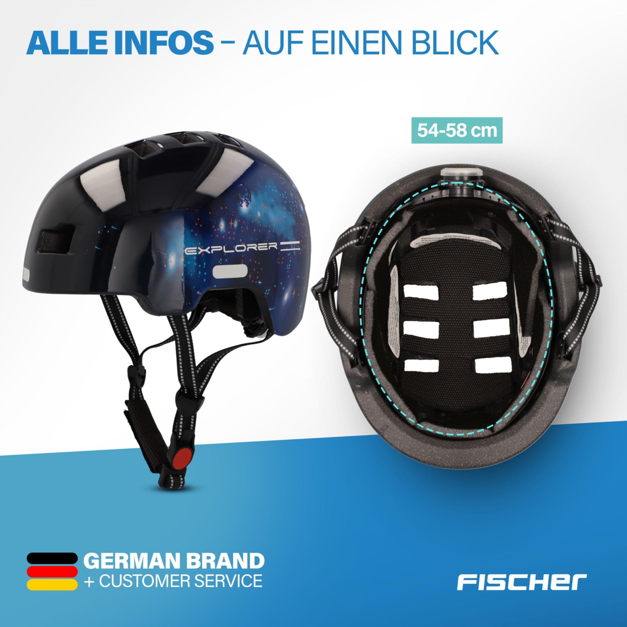 FISCHER BMX Casco da bicicletta per bambini, casco da bicicletta, casco Dirt Bike Plus con fanale posteriore a LED integrato