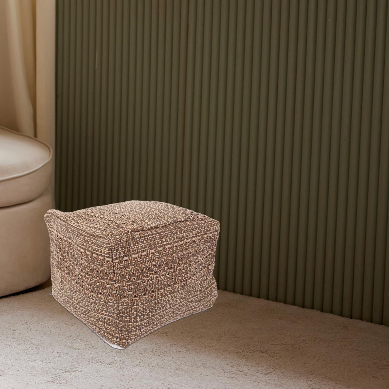 Creative Futon Mat Cover - Unstuffed Square Pouf Ottoman Foot Rest Cushion with Cotton Linen Fabric 15.7X15.7X10.6 Inch for Living Room Meditation and Home Seating