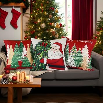 DUZXLCQ Christmas Pillow Covers 18x18 inch Set of 4 for Christmas Decorations Christmas Throw Pillow Case Decor for Farmhouse Home Sofa Couch Bed Outdoor Winter Holiday Christmas Tree Snowman