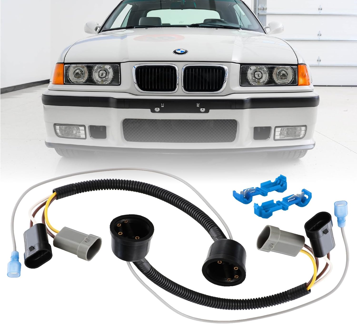 92-99 E36 3-Series Euro Headlight Wire Adapter for US Spec Low/High Beam – Head Light Wire Connector Plug (2 Piece) - Compatible with 1992-1999 BMW 3 Series E36 Coupe, Sedan and Convertible All Models