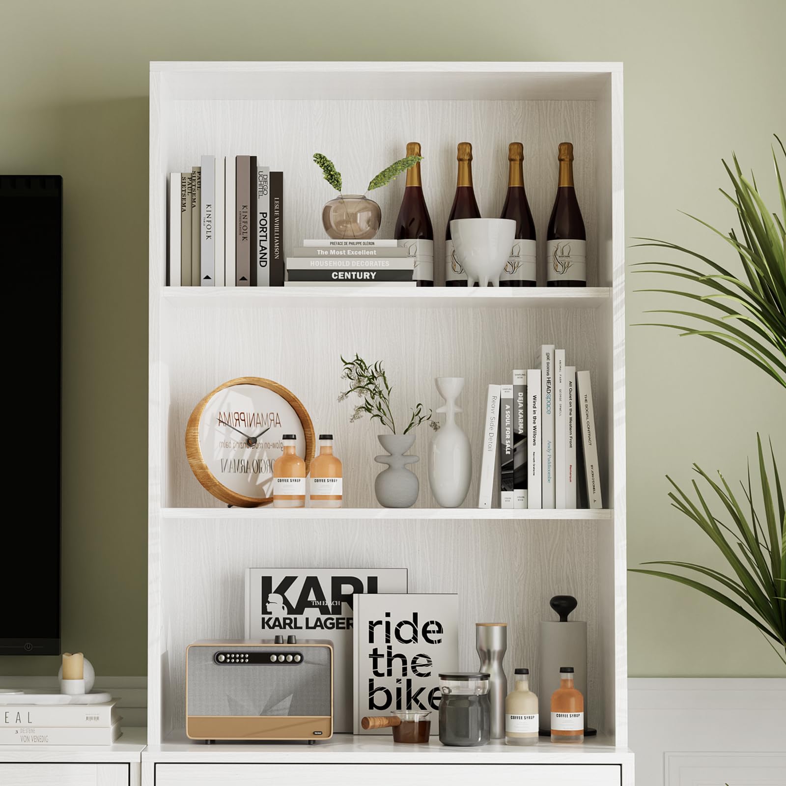 VOWNER Grande Mueble de TV para Televisores de hasta 70 Pulgadas, 280 x 180,3 x 40 cm, Mesa de TV, Módulo TV, Mueble de Salón Moderno con Cajones y Puertas de Cristal, 2A+2E (Blanco)