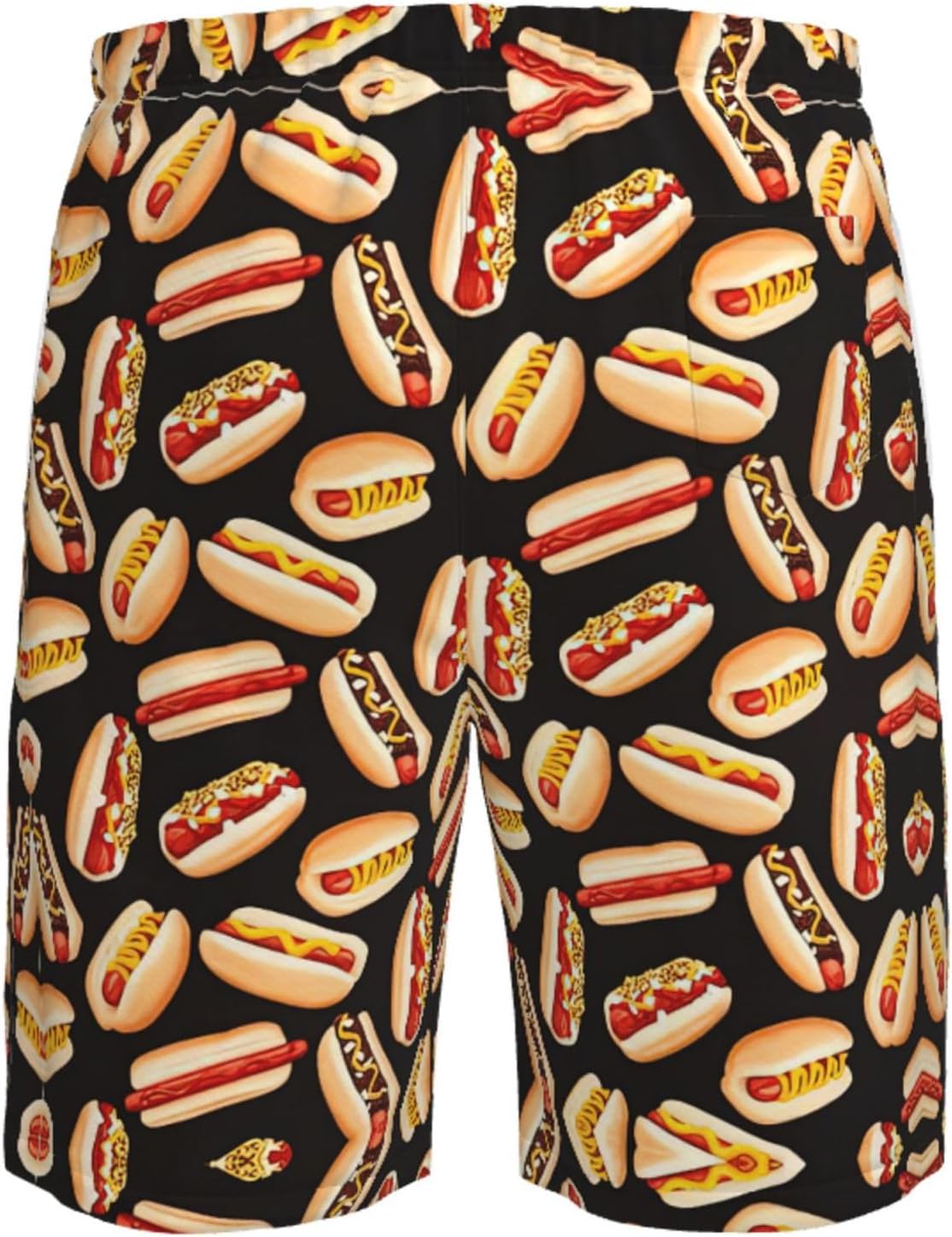 Fun Food Hot Dogs Print Mens Casual Shorts Drawstring Summer Beach Stretch Shorts Novelty Swimtrunks White