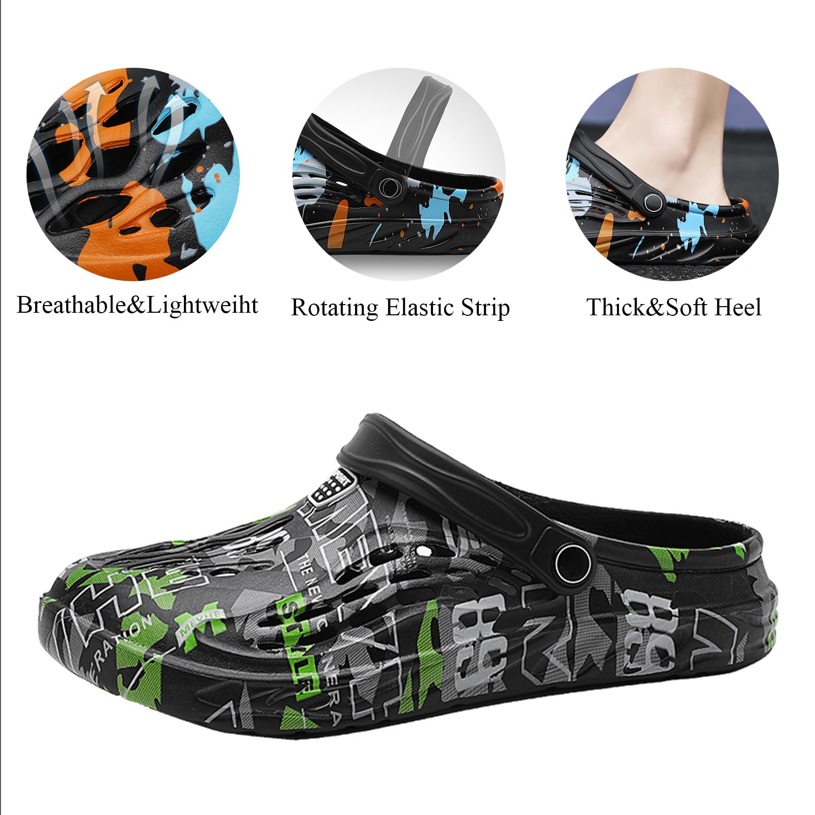 CYian Zuecos clásicos para hombre y mujer, ligeros, mullidos, sandalias de playa, zuecos de jardín, Verde Negro, 10 Women/8 Men