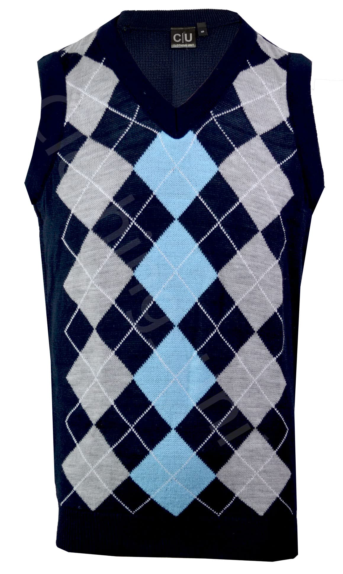 Clothingunit Mens Argyle V Neck Sleeveless Sweater Jumper Tank Top