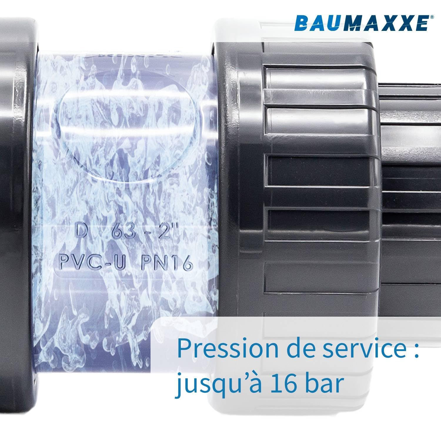 Raccord PVC manchon à coller transparent I Ø 50 mm 1 1/2" PVC-U PN16 avec voyant I Pour plomberie de piscine et bassin, contrôle visuel du débit I bm325