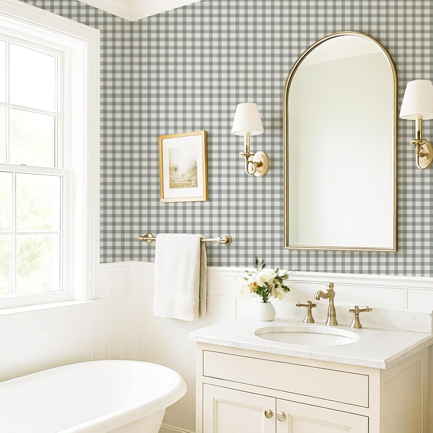 YXTII 17.3"×393.7" Plaid Peel and Stick Wallpaper, Boho Plaid Removable Wallpaper Self Adhesive Wall Paper Contact Paper for Bedroom Shelf Drawer Liner