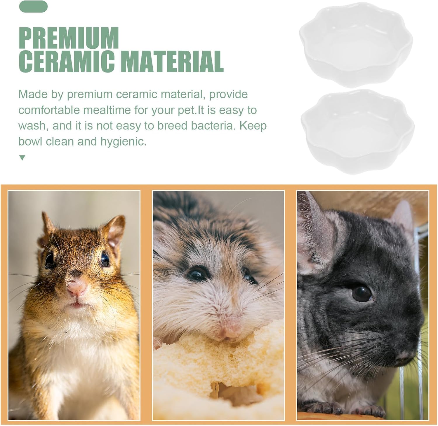 UPKOCH Ceramic Hamster Bowl 2pcs Wear-Resistant Mini Pet Feeder Bowls Household Small Animal Food Dish for Hamsters Chinchillas
