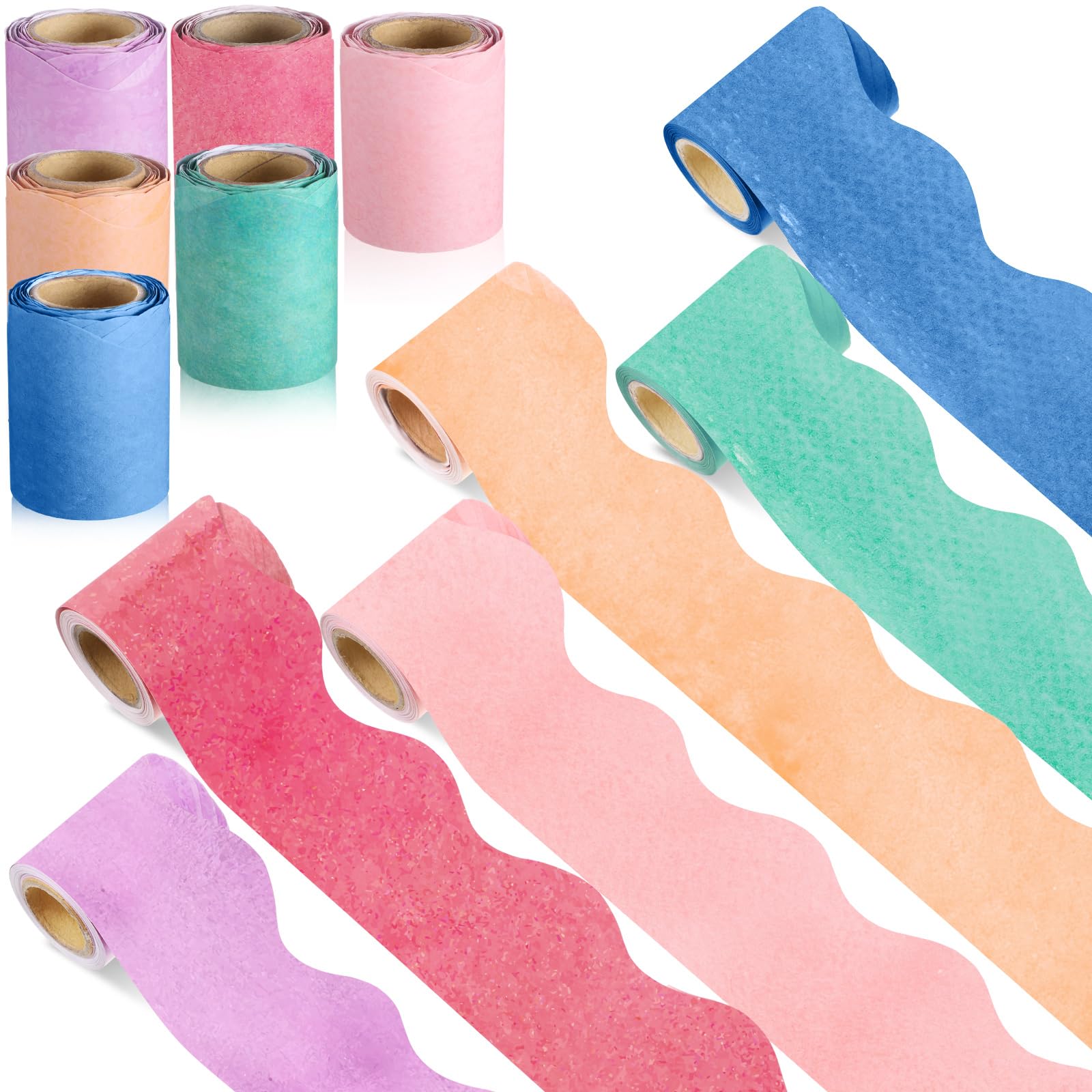 Zhanmai Borders for Bulletin Board Decoration, 98.5ft Watercolor Color Scalloped Classroom Bulletin Board Border Rolls for Spring School Office