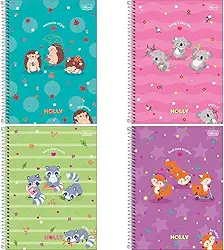 Kit com 4 Cadernos de 1 Matéria, Tilibra, Capa Dura, Holly, 80 Folhas, Capas Sortidas