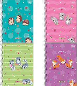 Kit com 4 Cadernos de 1 Matéria, Tilibra, Capa Dura, Holly, 80 Folhas, Capas Sortidas