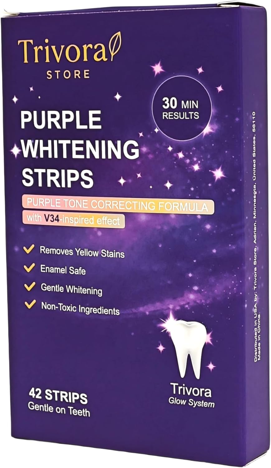 Purple Teeth Whitening Strips, Enamel Safe Teeth Whitening Strips for Sensitive Teeth, Color Correction for Yellow Stains, 42 Strips