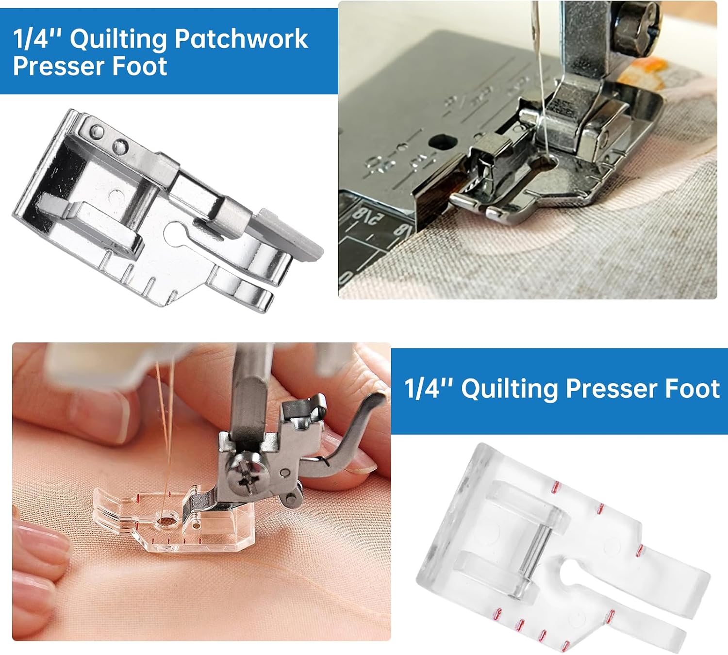 3Pcs Presser Foot, 1/4 Quilting Patchwork Presser Foot, Open Toes Free Motion Feet for Most Low Shank Snap-On Singer, Brother, Babylock, Janome, Juki, Kenmore Sewing Machine