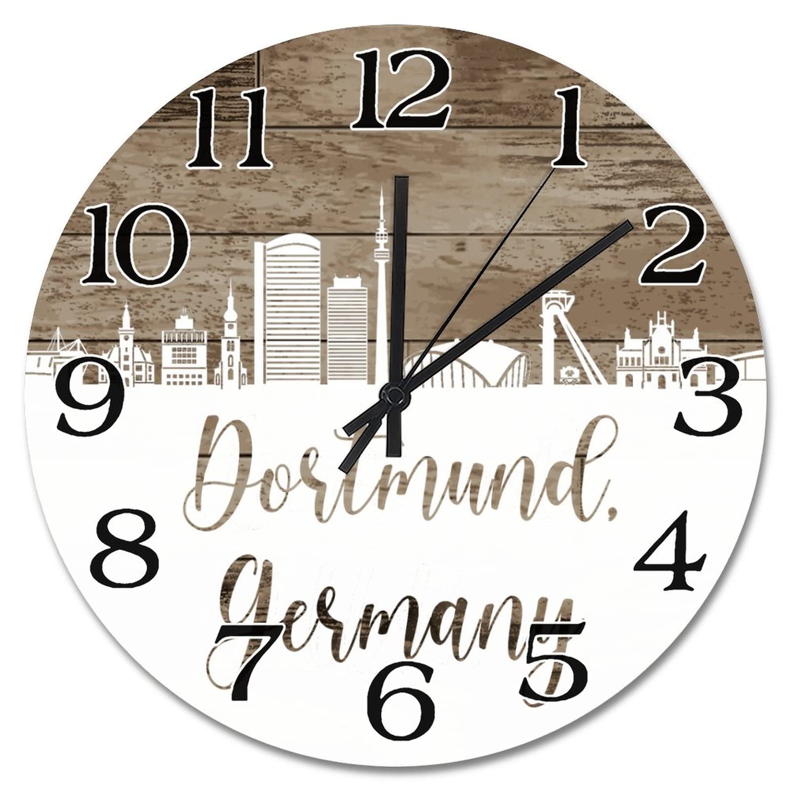 Horloge en bois silhouette Dortmund déco haut de gamme 38 cm