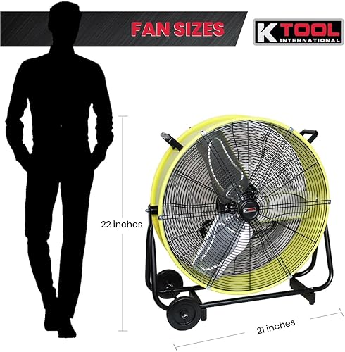 Miniatura 6 de K Tool International 77740 Ventilador de tambor de accionamiento directo de 24 pulgadas con ruedas, alta velocidad, 2 velocidades, protección de