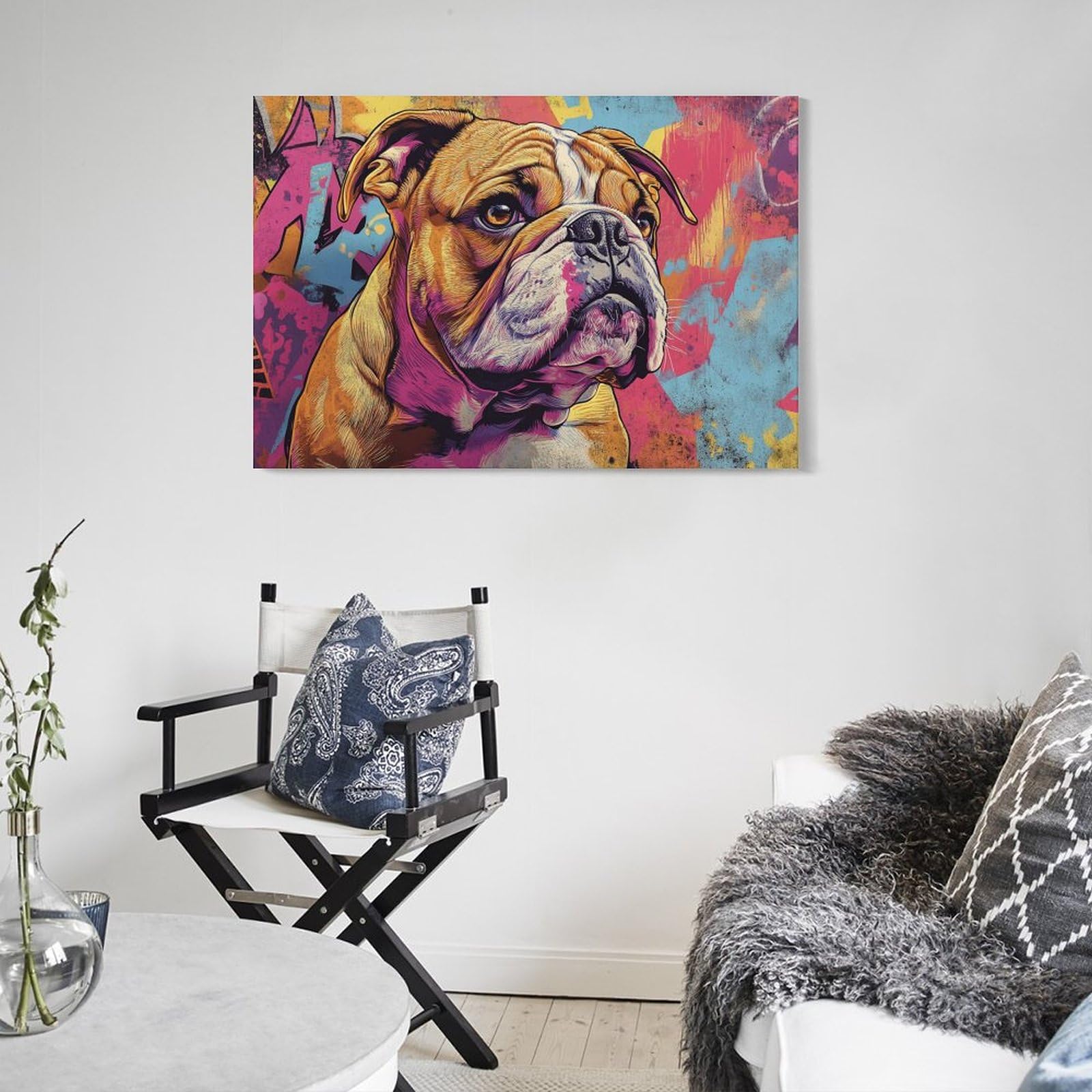 ZHUICHENG BULLdog obraz na płótnie / mural / sztuka ścienna - obraz olejny 3D do salonu, sypialni i biura. Trwałe kolory i łatwa konserwacja 20x30 cali (50x75 cm)