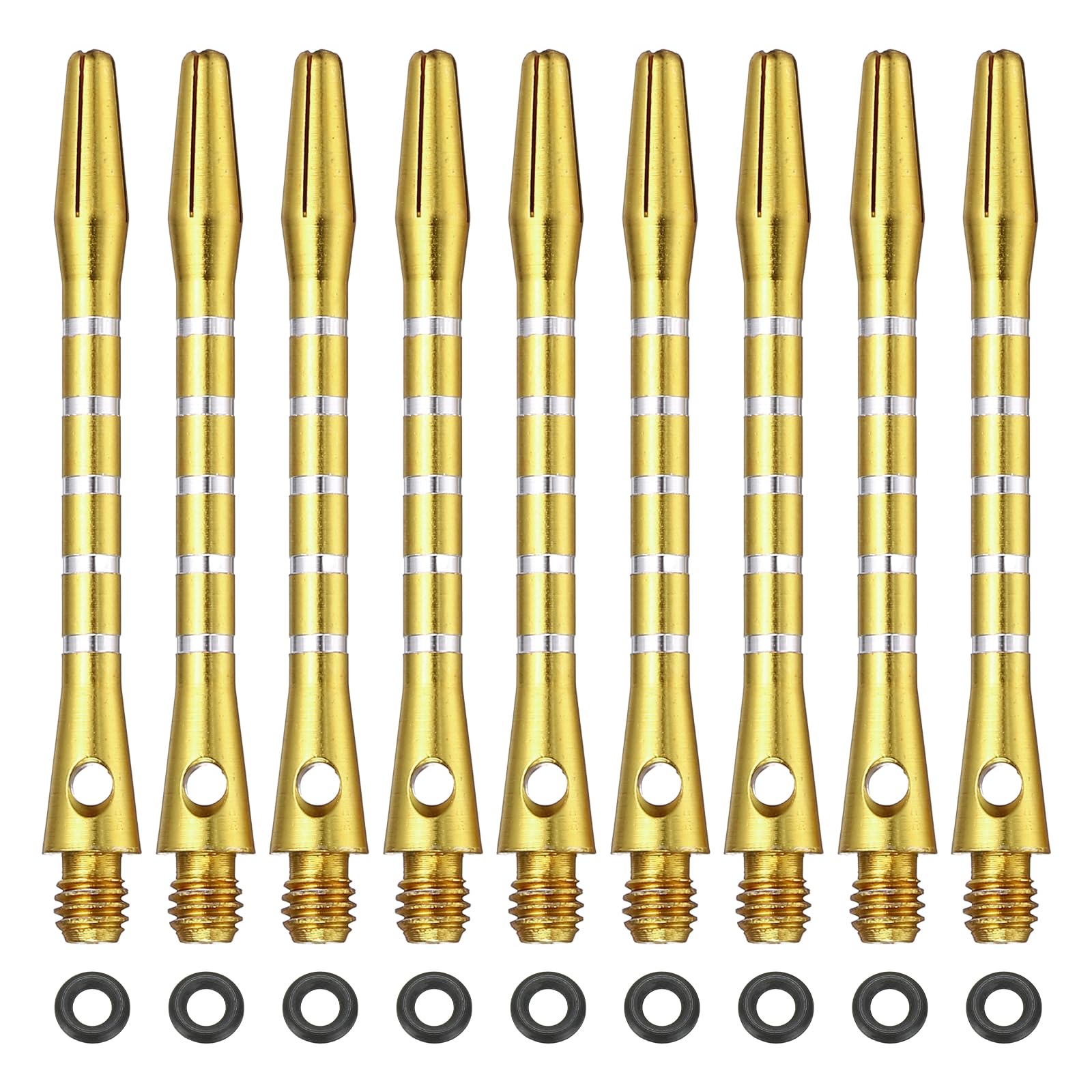 YELARXI Dart Shafts for Steel Tip, Medium 2BA Thread Aluminum Dart Shaft Set with Black Rubber Ring Replacement Accessories For (Darts Training/Sharpener), 48mm & 11 Set & Five Line Gold