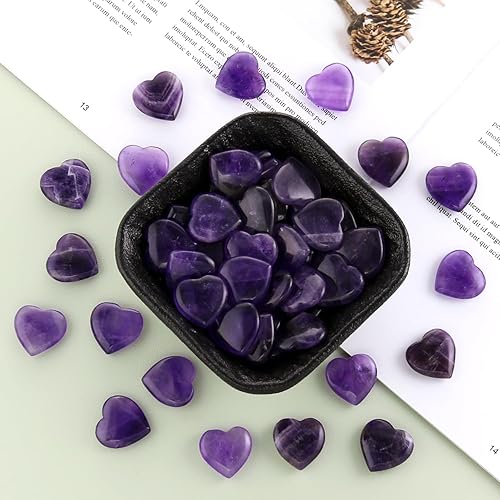 Miniatura 5 de 20 paquetes de piedras de amatista natural pulidas pulidas y cristales de corazón, cristales y piedras curativas de cuarzo a granel para Wicca