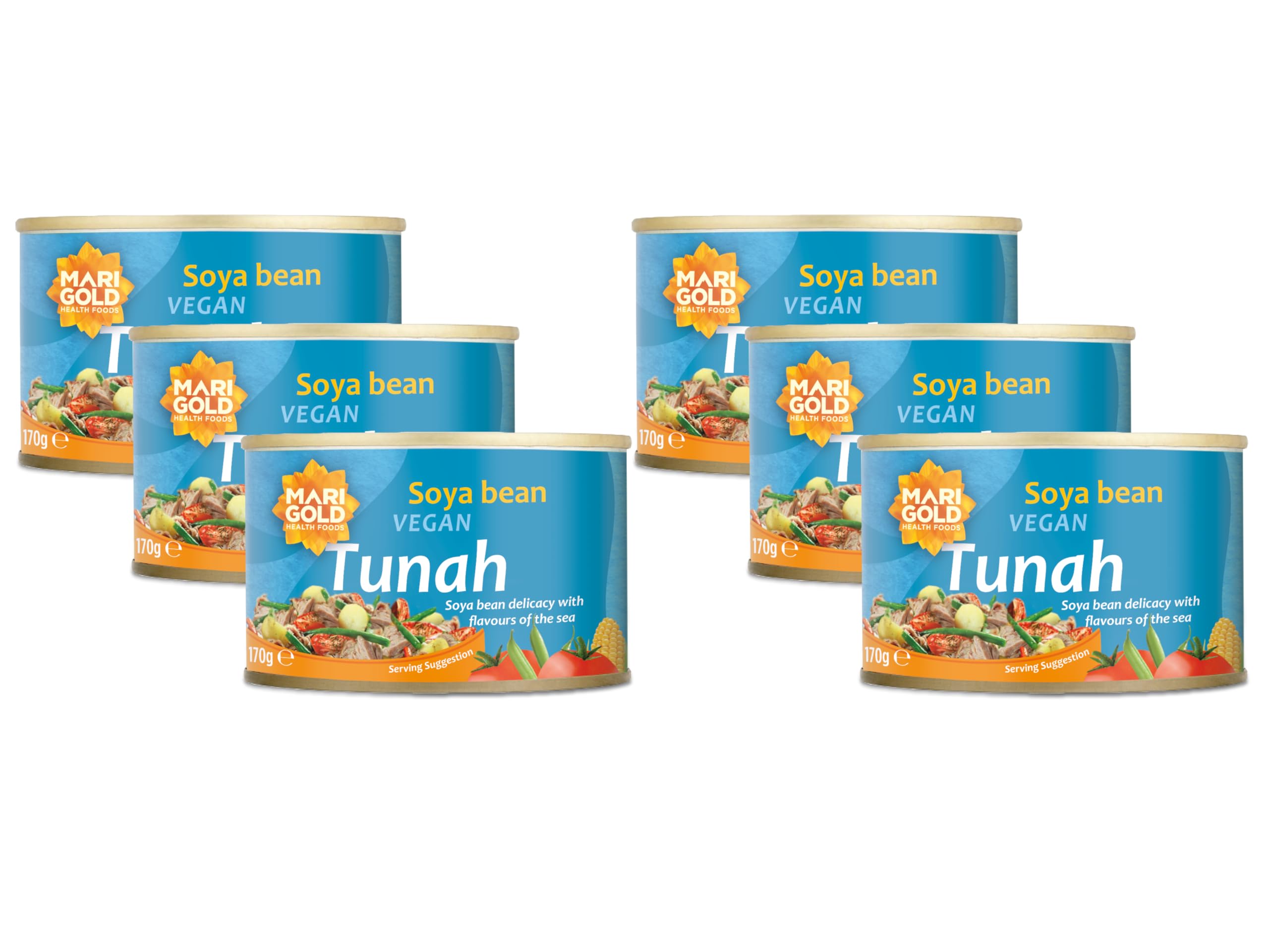 Marigold Vegan Tunah, 170g (Pack of 6) – Soya Bean Tunah Alternative, High Protein, Plant-Based, Ready-to-Eat