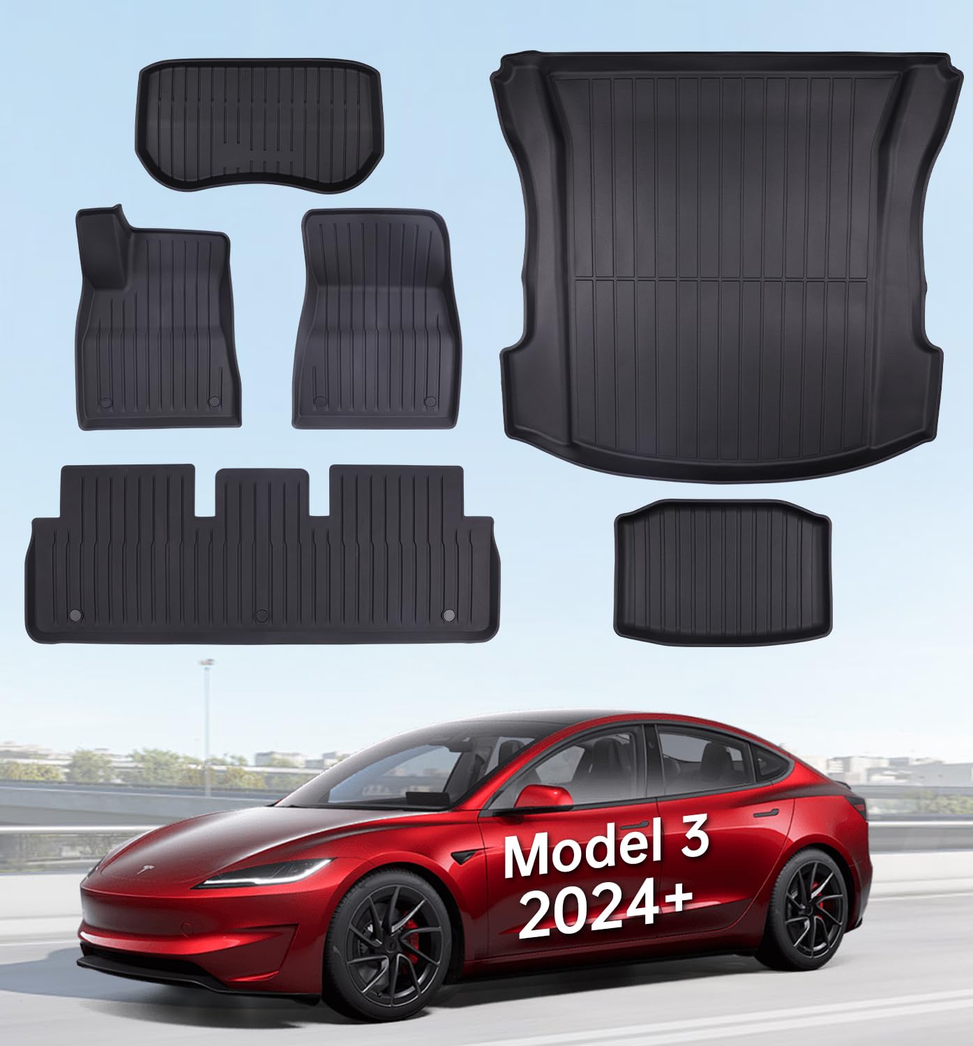 Wekar 2025 New Version Floor Mats for Model 3 Highland - Full Set All Weather TPE Front Rear