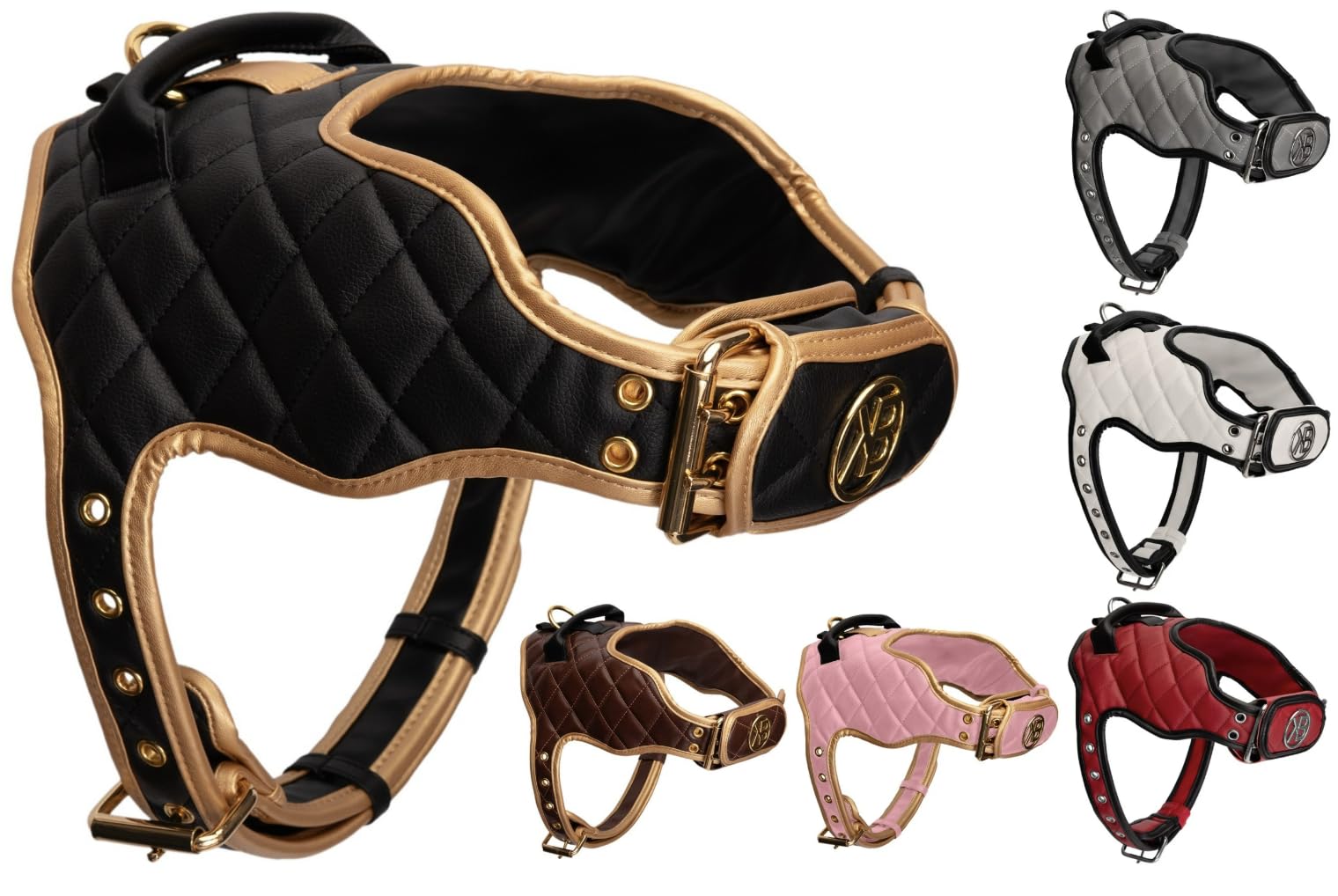 Kaycee Belle® Luxury Dog Harness Comfortable Adjustable Premium soft Padded Vegan Leather No pull no-choke harness with power strap small medium large dogs (Black Harness, Large)