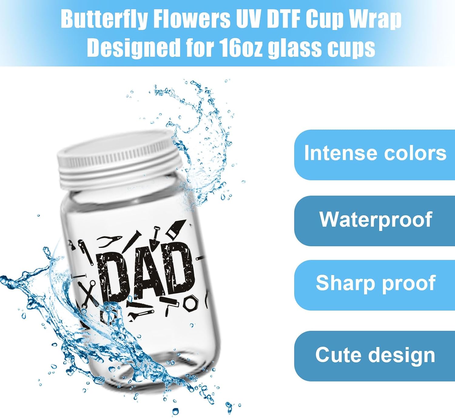 10Sheet UV DTF Cup Wrap,Father's Day UV DTF Cup Wraps for 16 Oz, Dad Theme Rub on Transfers,Waterproof Stickers Cup Wraps for Glass Cups,Cup Stickers Decals for DIY Crafts,Father's Day Gifts