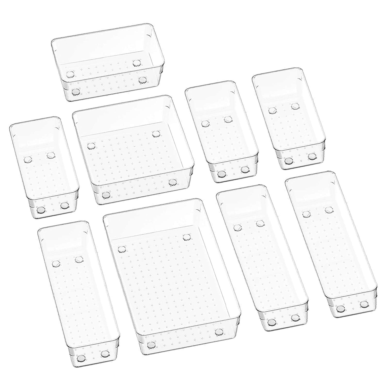 Puricon 9 Organiseurs Cusine Tiroir, Range Couvert Toute Transparent, Boîte Stockage en Polystyrène, Mettre de l’Ordre pour Couvert, Bijoux, Cosmétiques
