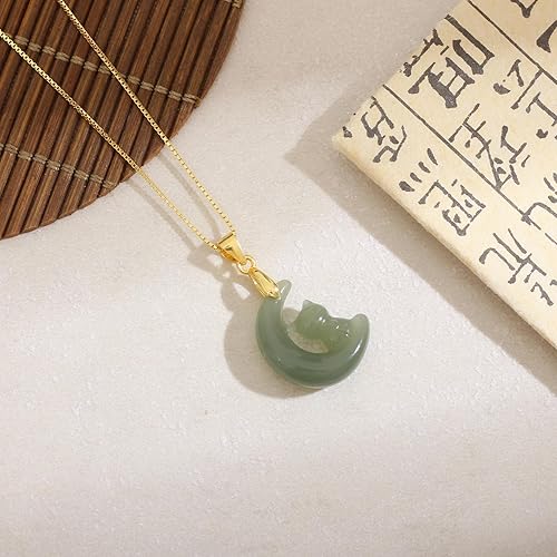 Miniatura 6 de Real Natural Hetian Jade Necklace for Women Girl, Handmade Jade Moon Cat Shape Green Jade Necklace Choker Pendant as Gift for Friends Lover (925