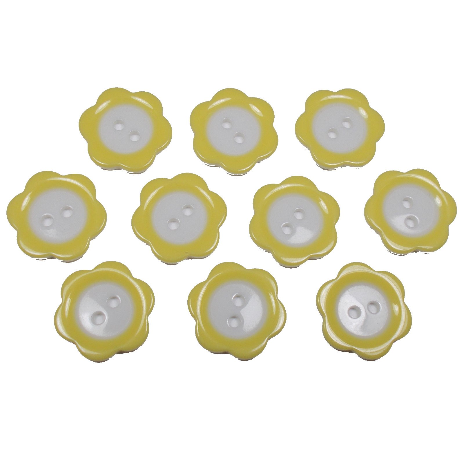 Colour Rim Daisy Flower Plastic Buttons 17mm (Yellow, 10)