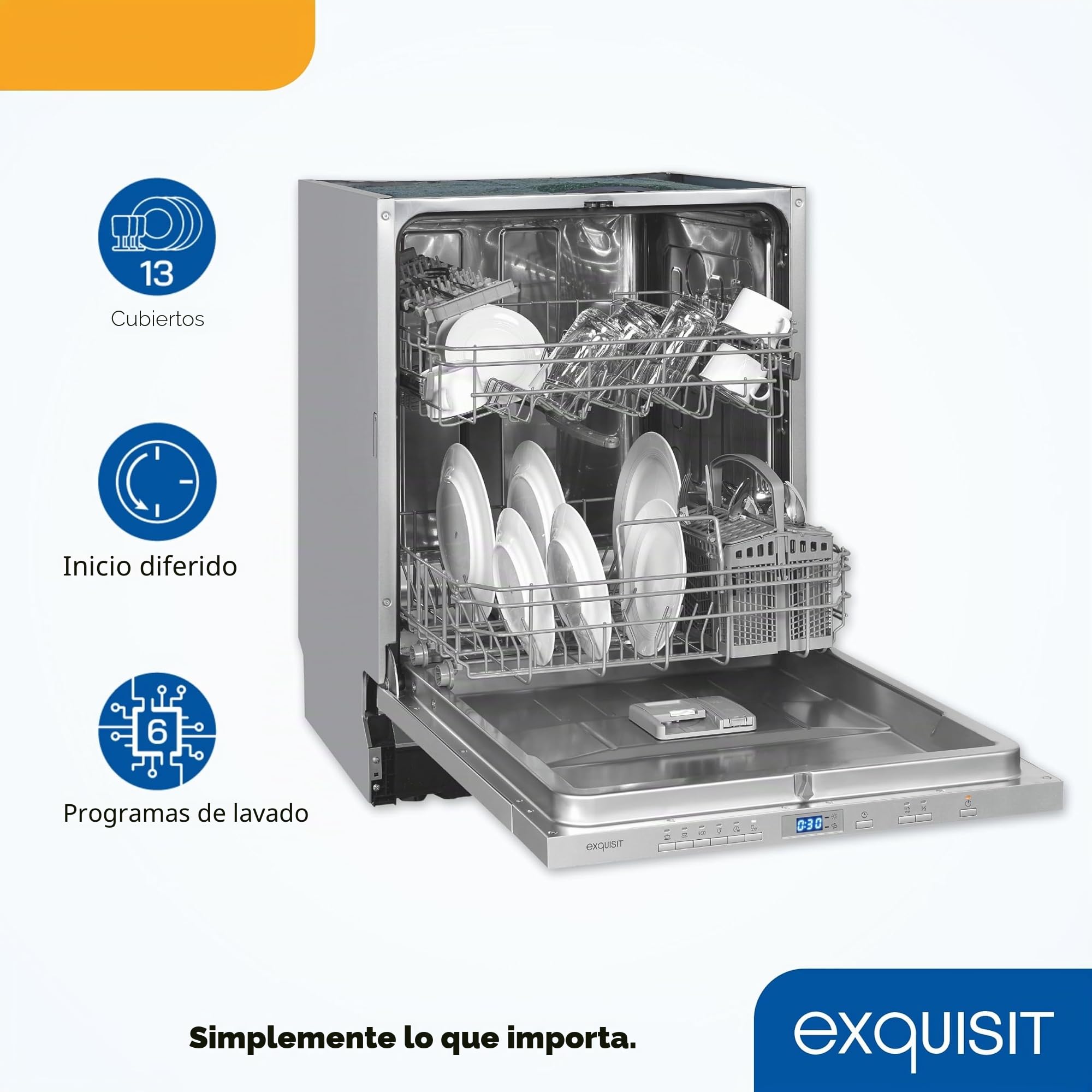 Exquisit® Lavavajillas Integrable 60cm, 13 Servicios, Clase E, Interior de Acero Inoxidable, Función Secado Extra, Cesto Regulable en Altura, Display LED, Medidas (81,5 x 59,8 x 55,0 cm)