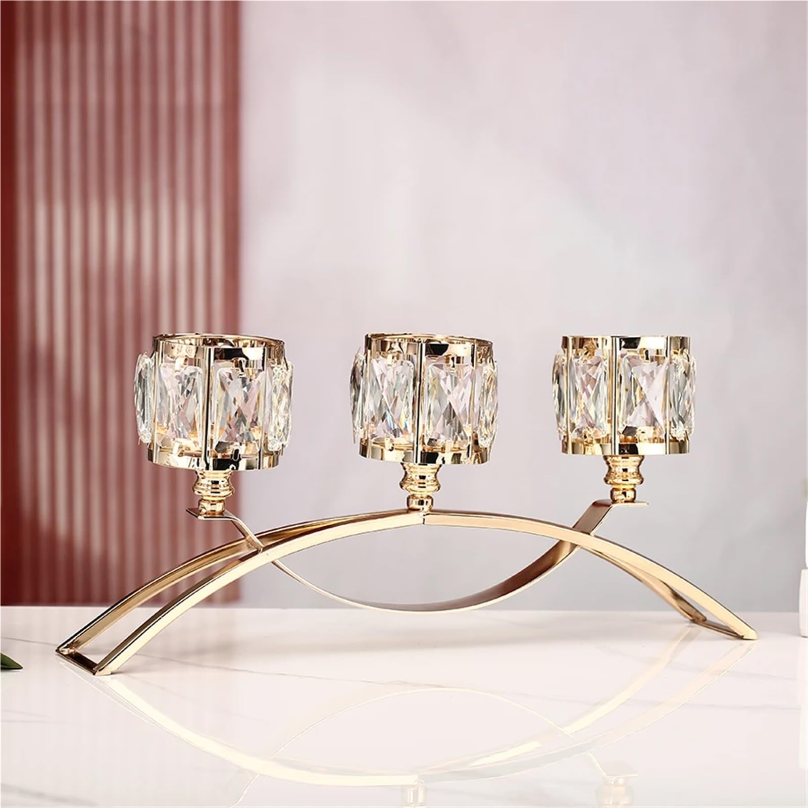 Portavelas Candelabros de Cristal de 3 Brazos, 1 Pieza, candelabros de té, Adornos, candelabros, centros de Mesa(Golden)