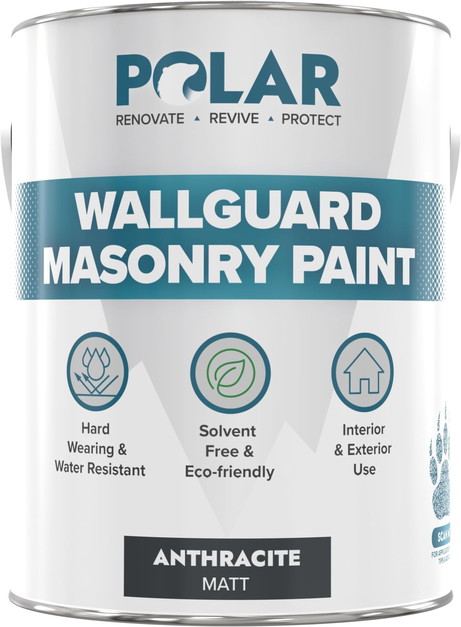 โ Polar Wallguard Anthracite Masonry Paint Exterior - 5 Litres | Waterproof Coating for Brick, Concrete, Stone, Pebbledash, and Ironwork | High Durability and Superior Protection for Exterior Walls