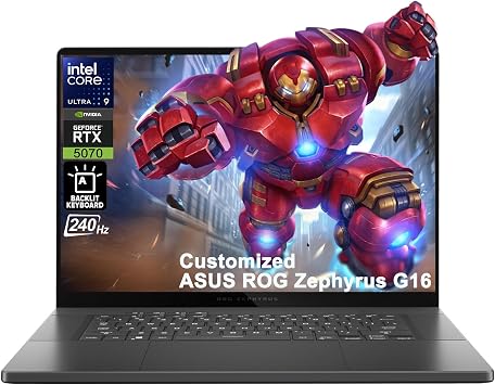 iCarp Customized Laptop Made with ASUS ROG Zephyrus G16 Gaming AI Laptop 16" 2560x1600 OLED 240Hz Intel 16-core Ultra 9 285H 16GB RAM 512GB/1TB/2TB/4TB SSD GeForce RTX 5070 798 Tops RGB Backlit Win11