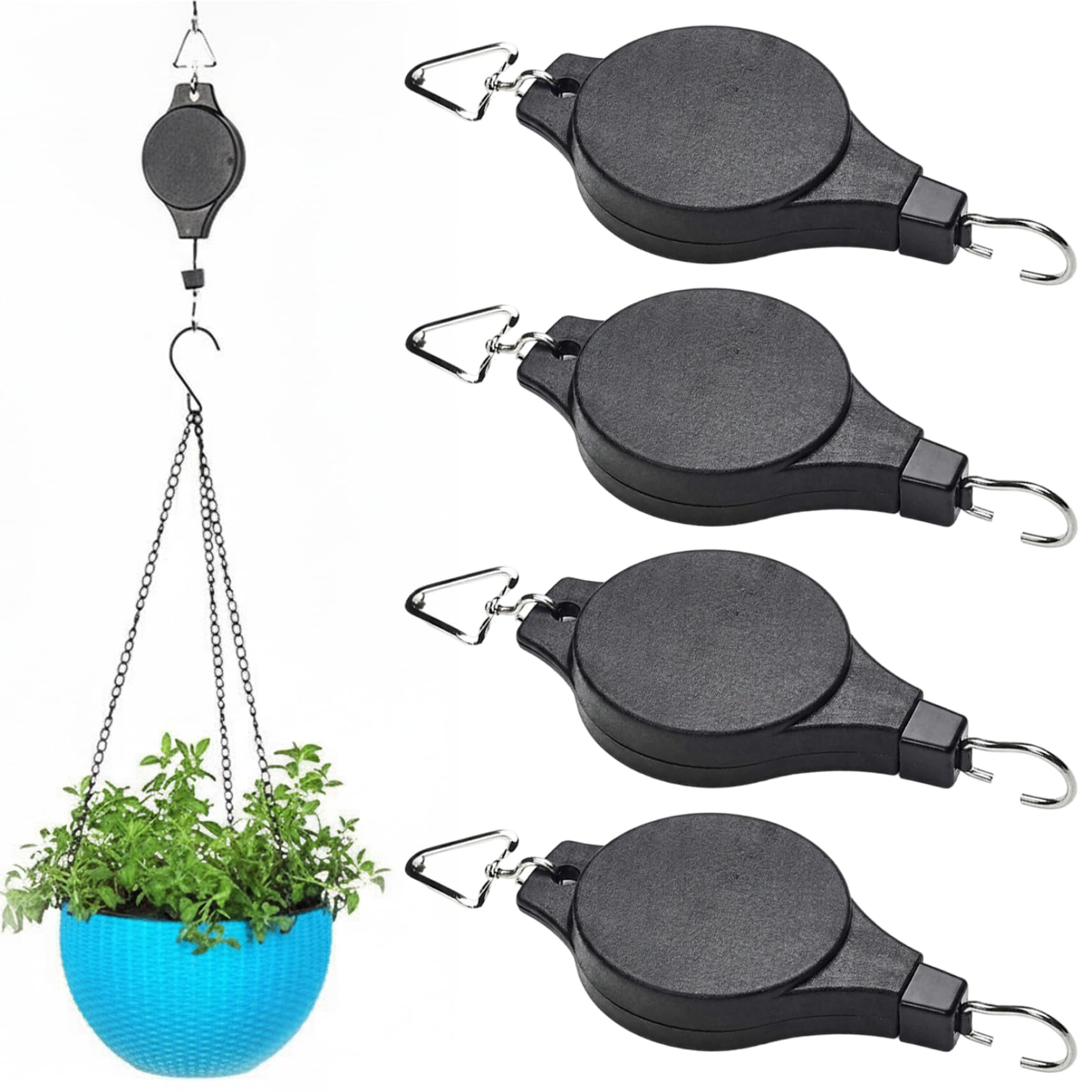 4PCS Plant Pulley Retractable Plant Hanger Pull down Heavy Duty Hanging Hooks for Garden Baskets Pots and Birds Feeder