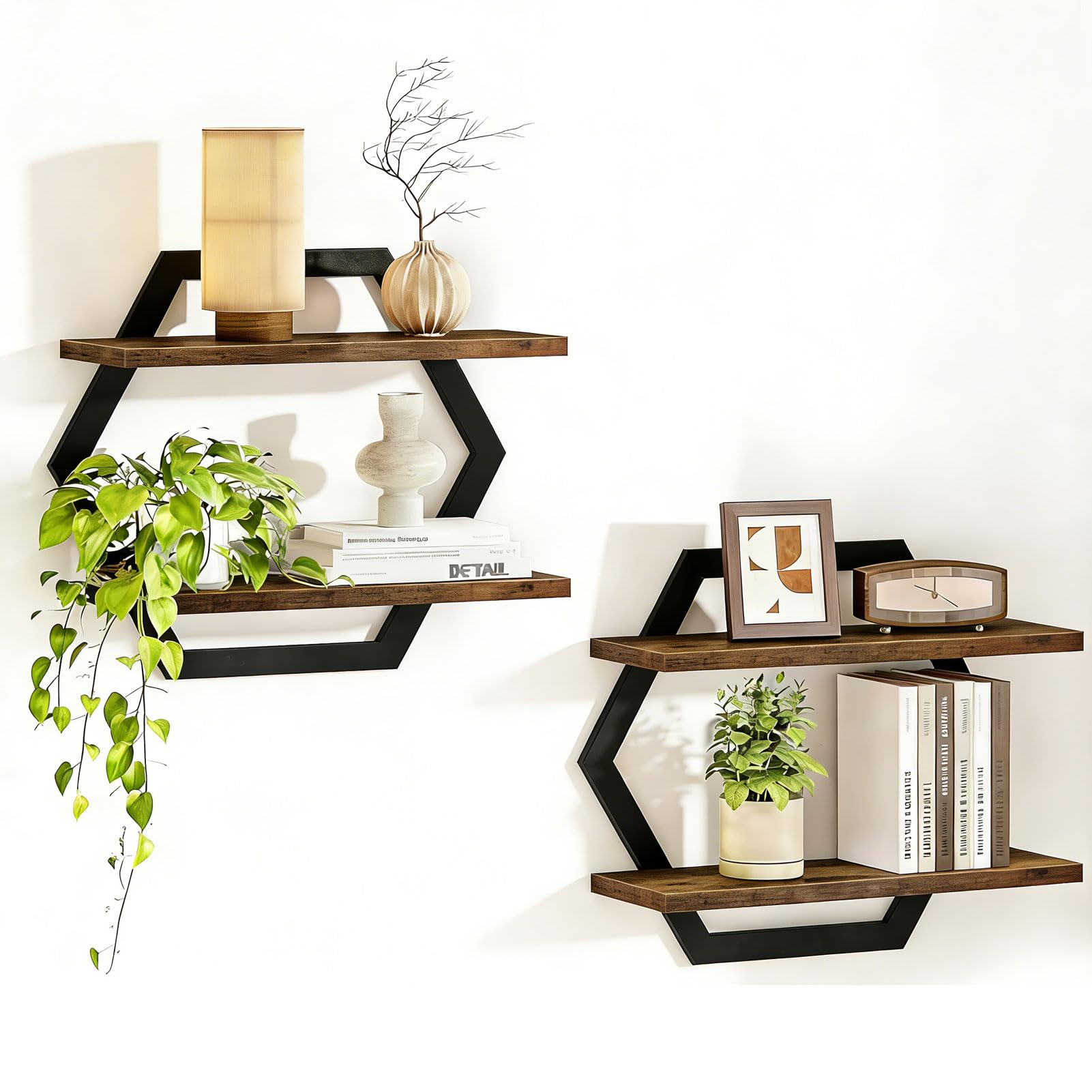 Wandregal Schwarz Metall Schweberegal 2er-Set (Schwarz, 2-Stück) | Küche Wohnzimmer Keller Stabil Modern Regalbrett für Wanddekoration Platzsparend Haushalt Büro