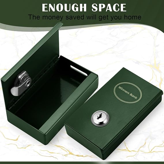 Reallnaive 1 Pack Metal Box for Gamblers Pocket Sized Winner Bank Casino Cash Box with 2 Keys Portable Casino Money Safe strongbox for Cash Saving Go Home Money Gifts(Atrovirens,Classic)