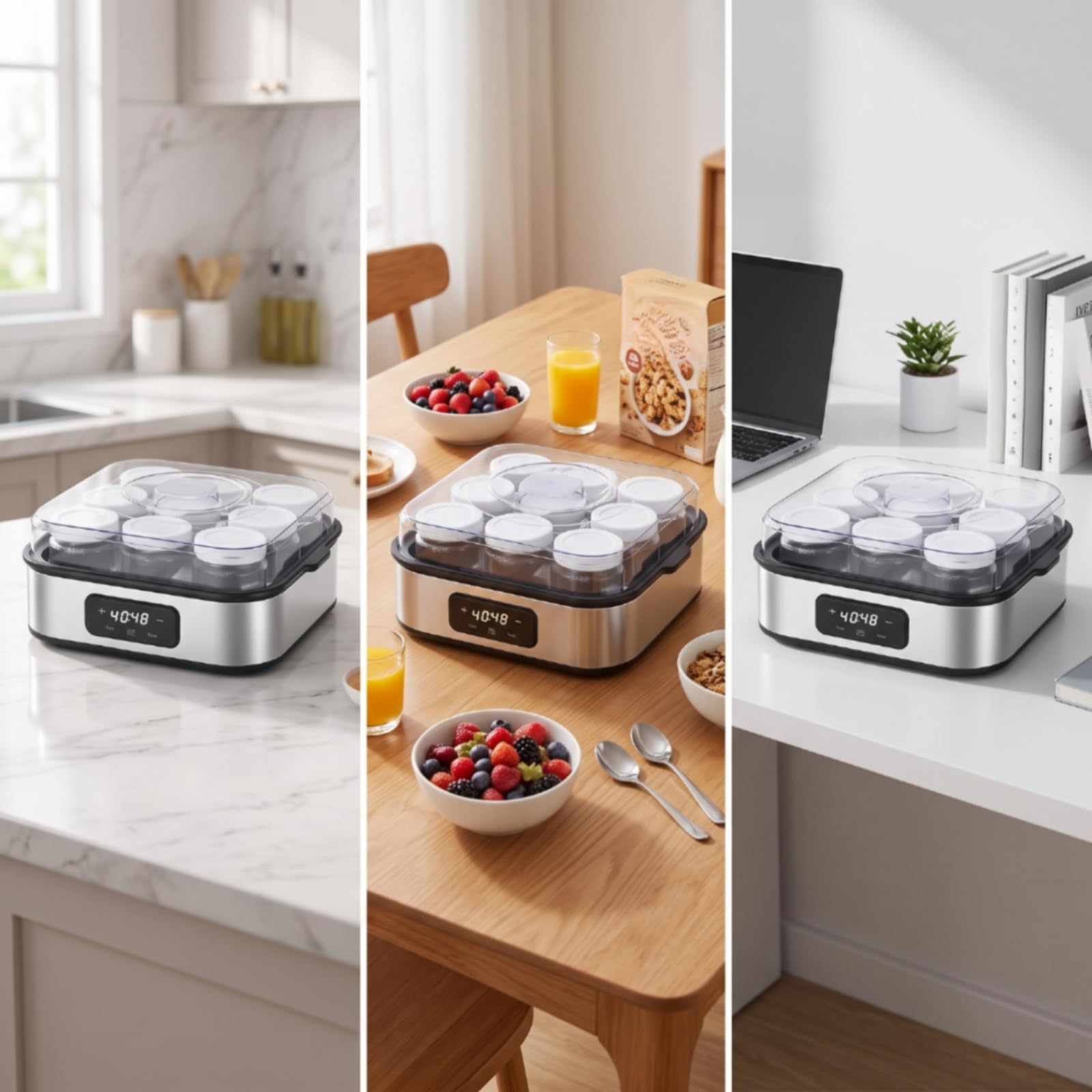 Amagogo Yogurtera Máquina de Yogur Fermentador Digital con Tarros de Cristal y Tapa Transparente Control de Temperatura y Panel Táctil Adecuada para Cocina