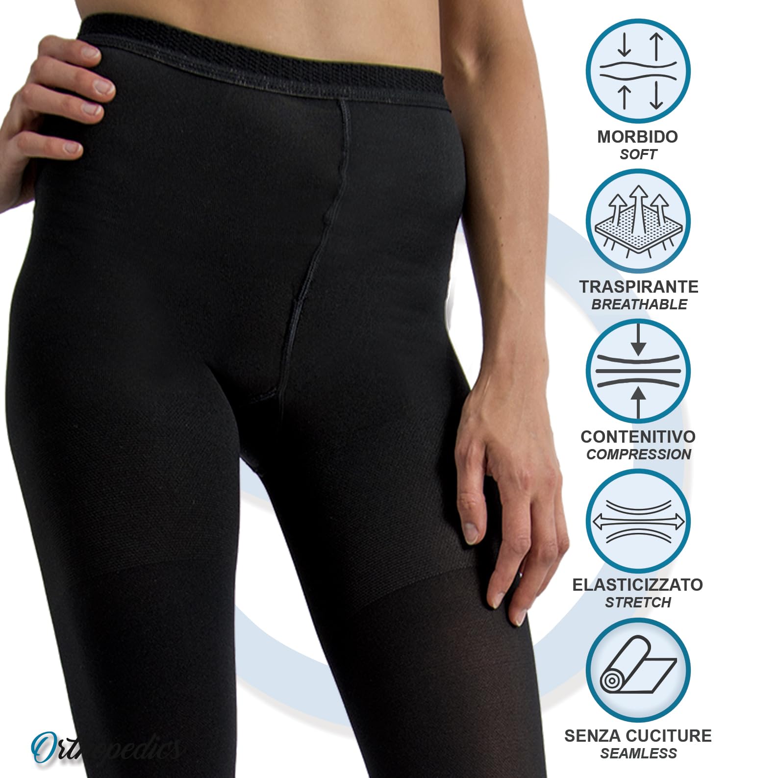 Beman 409A - Collant Medicali K1 Classe 1, Compressione Graduata 15-21 mmHg, Punta Aperta Unisex, Tallone Rinforzato e Cuciture Piatte, Elastici Resistenti