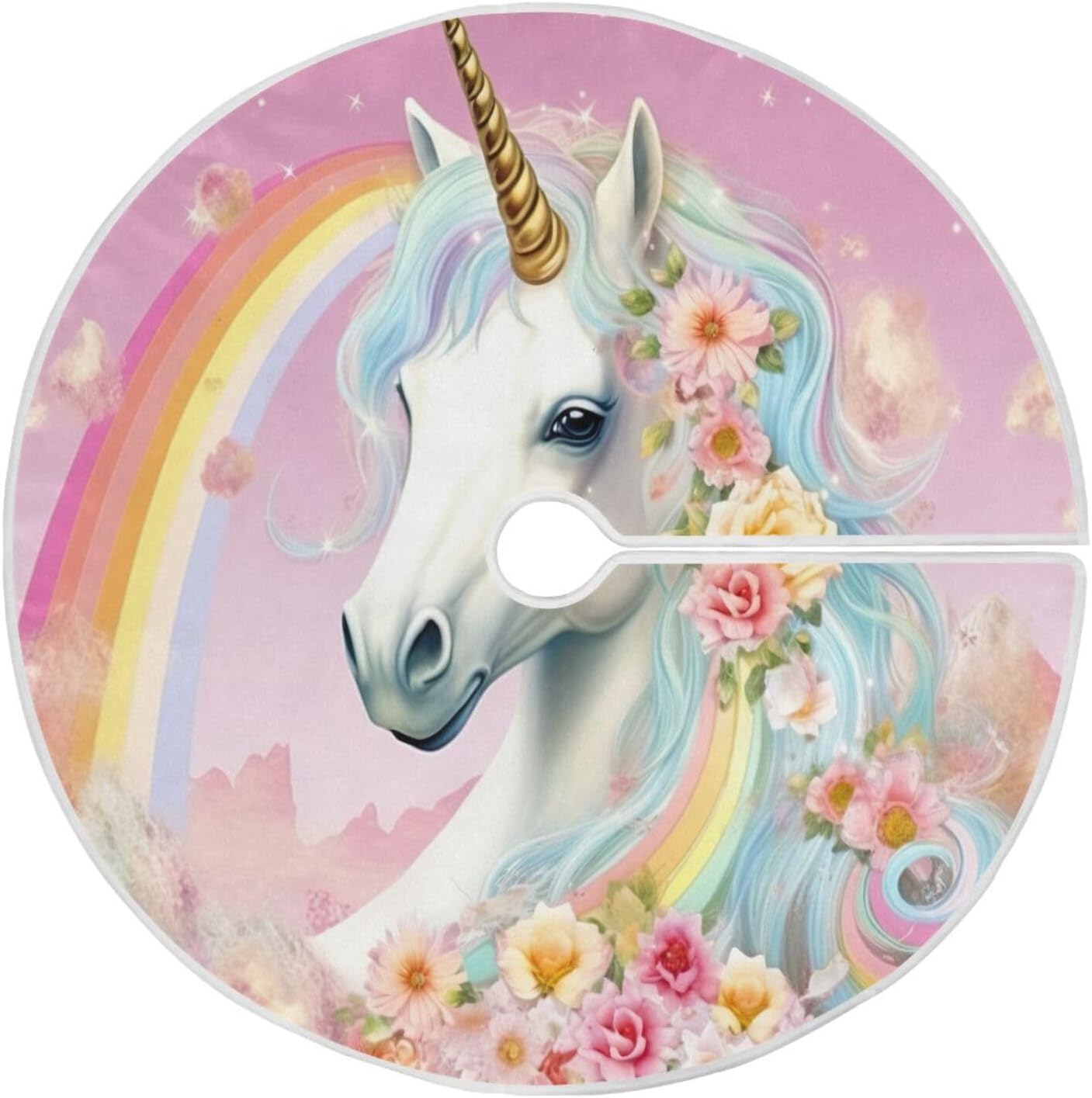 Blueangle 47.2 Inch Rainbow Horse Christmas Tree Skirt Soft