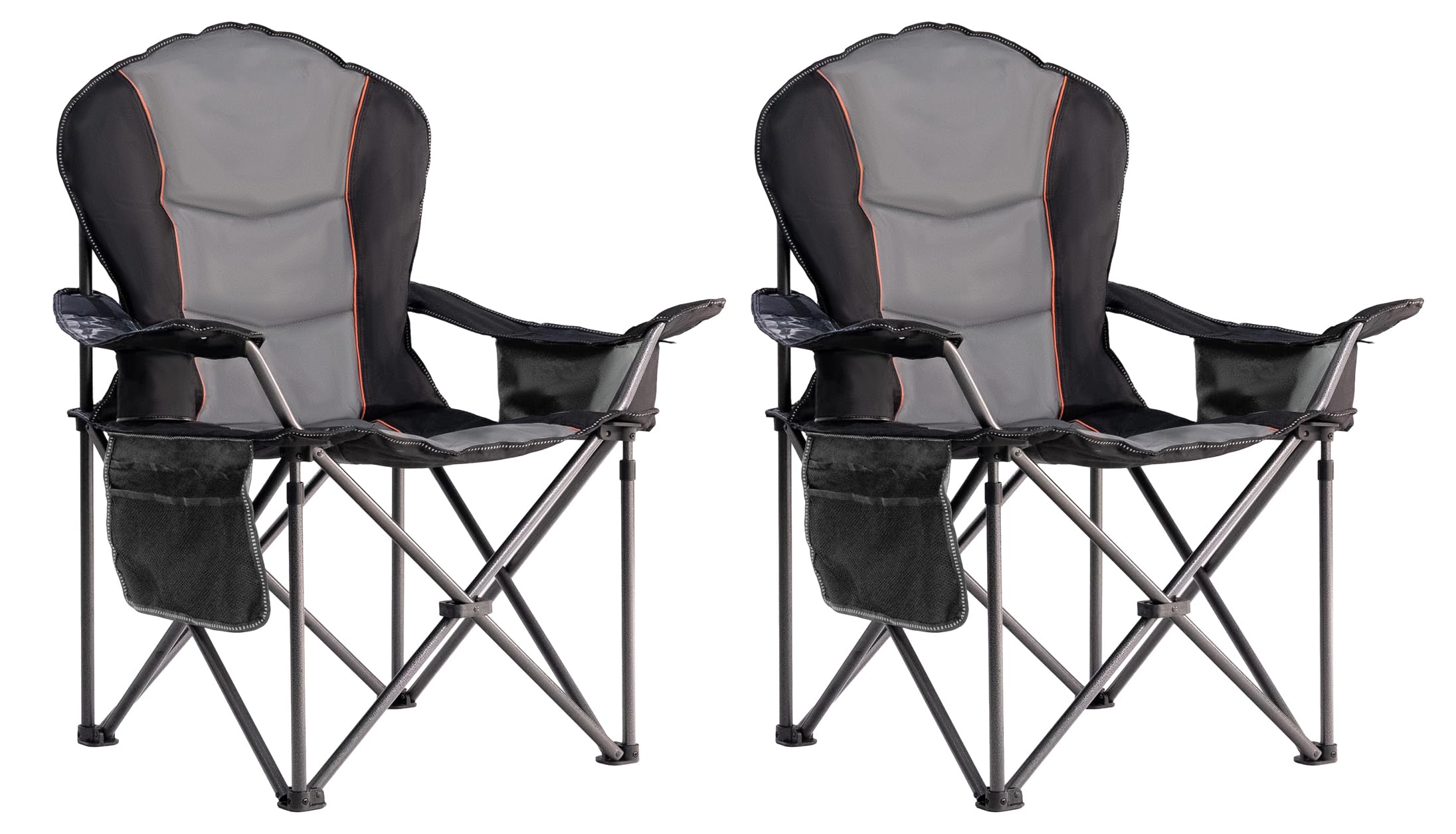 Foristrail Oversized Camping Chair Heavy Duty 500LBS - 2 PCS Folding Outdoor Chair with Cooler Bag, Storage Pockets, Portable Collapsible Lawn Chairs for Adults (Black & Gray)